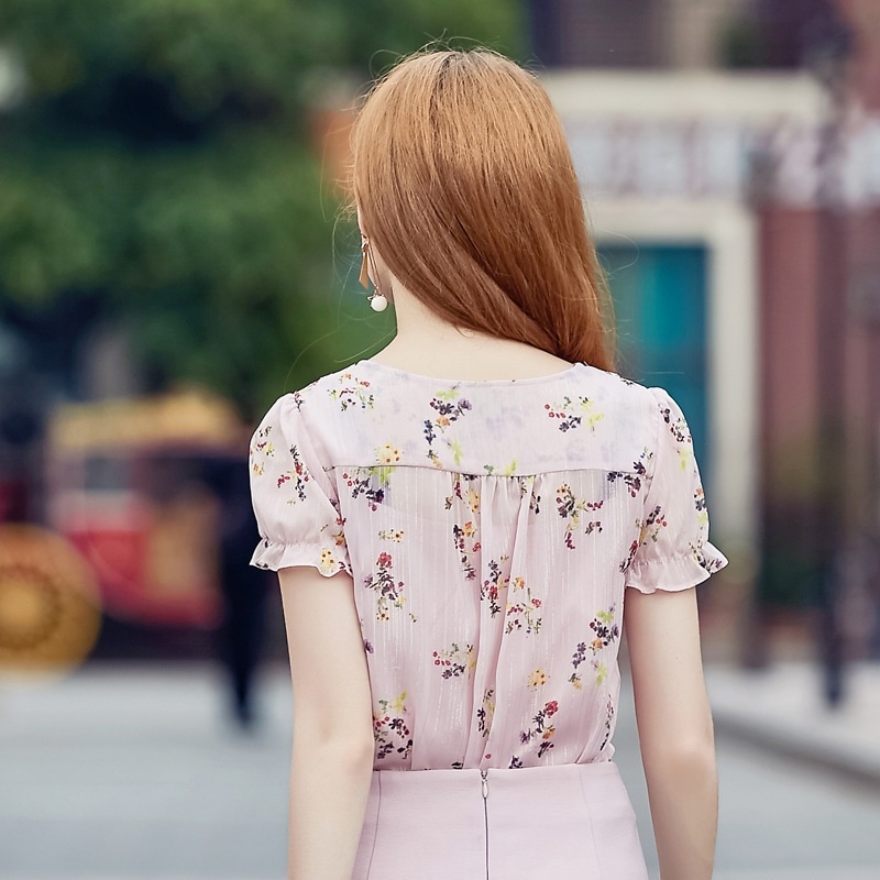 Rosa Linda V Cuello Corto Flauta Manga De Gasa Con Lazo Frontal De La
