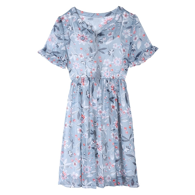 Elegant V-Ausschnitt Chiffon A-Linie Kleid Mit Bow Tie-Hals-Detail |