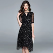 Black Silk V Collar Half Sleeve Spot Floral Maxi Dress