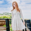Weiß Bestickt Lange Ärmel Chiffon Spitzen Kleid