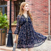 Stiched V Neck Flamenco Print Chiffon A Line Dress