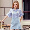 Baumwolle Blumen-Stickerei-Streifen-Shirt Mit Bow Tie Detail