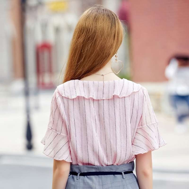 Rose Mignon De Bande De Flûte À Manches En Mousseline De Soie T-Shirt | VoguesUs