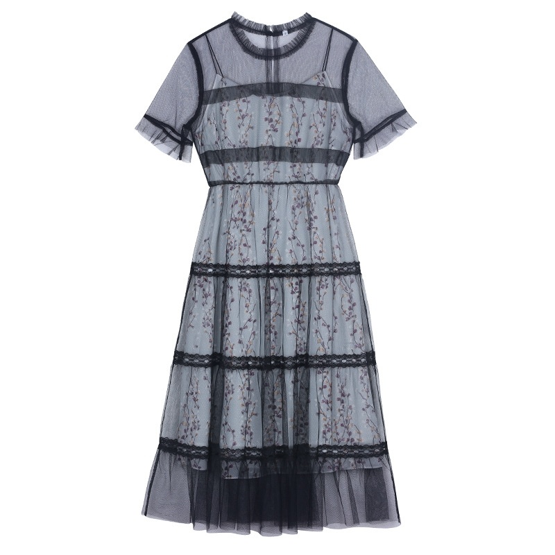 Floral Print Tiered Rüschen Mesh-Leibchen Strap Midi Dress | VoguesUs