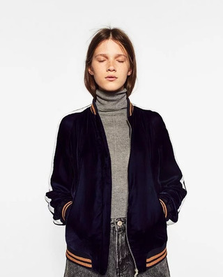 Fashion Round Neck Embroidered Velvet Baseball Jacket | VoguesUs