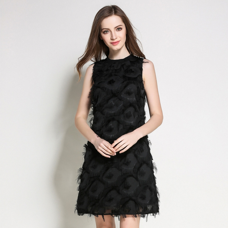 Plume Gland Sans Manches Col Rond Robe | VoguesUs