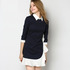Black 3/4 Sleeves Stripe Contrast Collar Dress With Ruffle Hem |