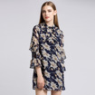 Long Sleeve Floral Print High Neck Dress With Collar Detail | VoguesUs
