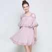 Rosa Off-Schulter Mieder Gurt Rüschen Chiffon-Kleid Mit Spitzen-Detail