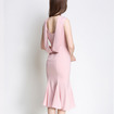 Pink Sexy Open Back Slinky Sleeveless High Nick Dress With Frill Hem