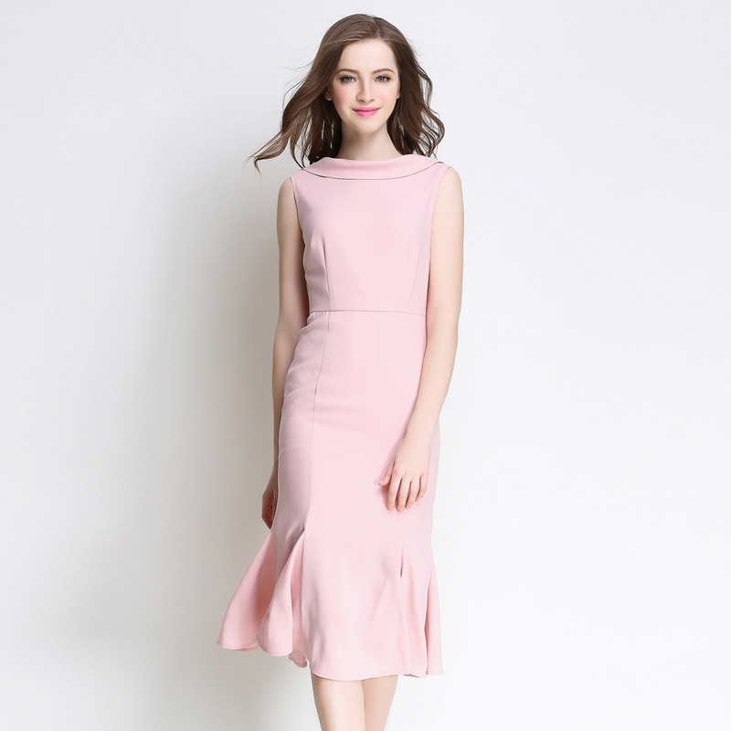 Rose Sexy Dos Ouvert Moulante Sans Manches Haute Nick Robe À Volants Ourlet
