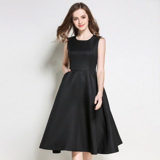 Elegant Black Sleeveless A Line Dress | VoguesUs