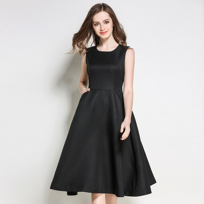 Elegant Black Sleeveless A Line Dress | VoguesUs