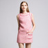 Pink Tweed Wool Sleeveless Round Neck Knited Shift Dress | VoguesUs