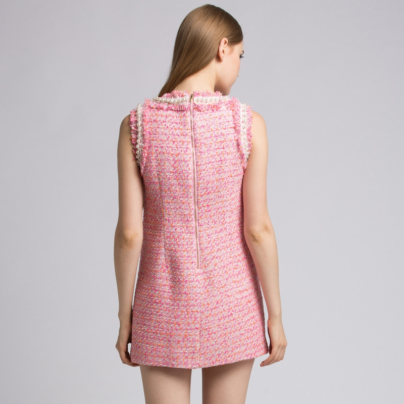Rosa Tweed-Wolle-Ärmellos-Rundhalsausschnitt-Knited Etuikleid | VoguesUs