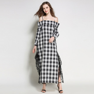 Oversize Off-Shoulder-Mieder Strap Maxi Dress With Lace Split |