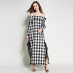 Oversize Hors De L'Épaule Camisole Sangle Maxi Robe Avec De La Dentelle Split