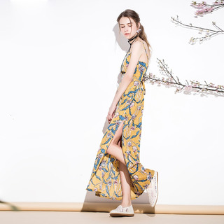 Floral Print Off Sollte Strap Back Maxi Dress With Split-Seite |