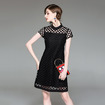 Fashion Black Dot Cutwork Kurze Ärmel A-Linie Kleid