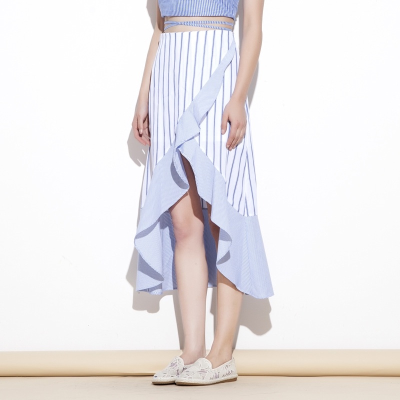New Look Stripe Off Shoulder Asymmetrical Hem Dress | VoguesUs