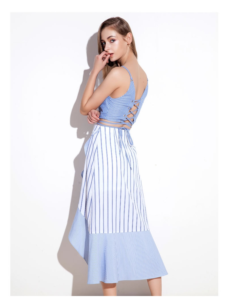 Nouveau Look Stripe Off Épaule Asymétrique Ourlet De Robe | VoguesUs