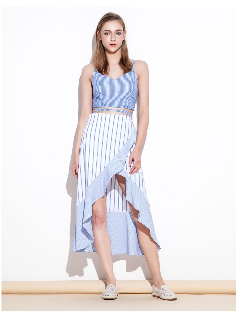 New Look Stripe Off-Schulter Asymmetrische Saum Kleid | VoguesUs