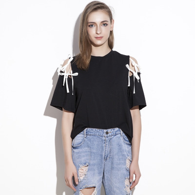 Strap Cold Shoulder Round Neck Blouse | VoguesUs