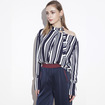 One Shoulder Stripe Blouse With Tie Neck