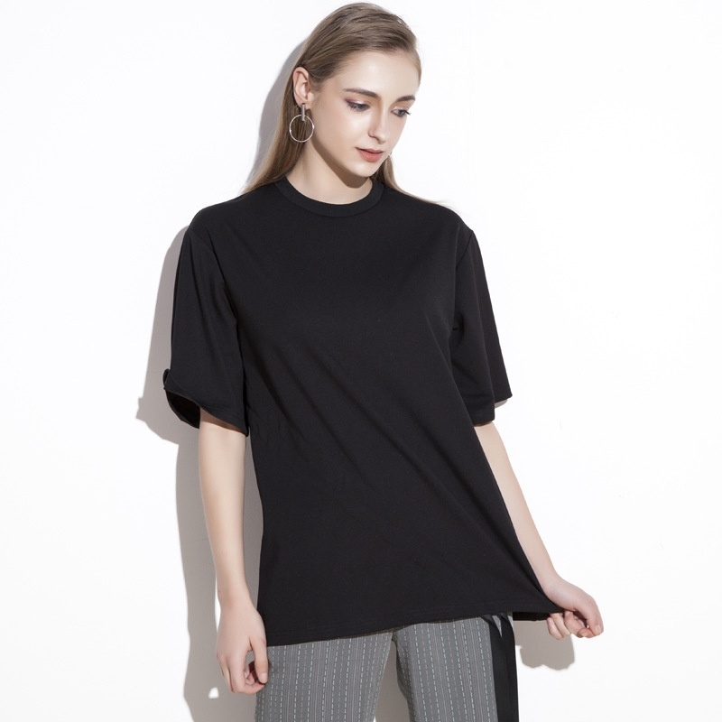 Casual Moitié En Coton À Manches Chemisier Jabot Avec Une Cravate À La Taille Détails |