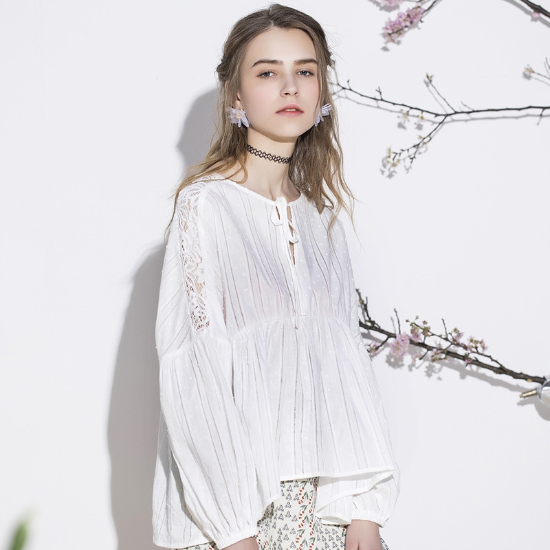 De Style Girly Mignon Blanc En Dentelle À Manches Longues Chemisier | VoguesUs