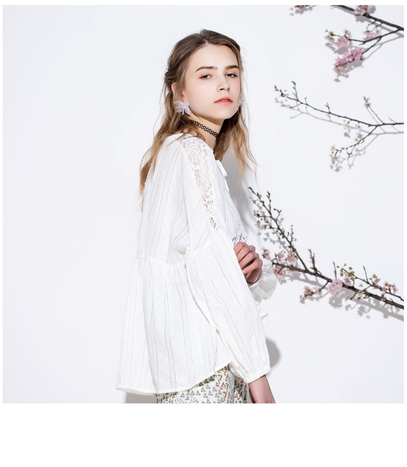 Estilo Femenino Lindo Blanco De Encaje De Manga Larga De La Blusa