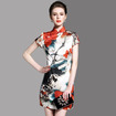 Chinesisch-Stil-Druck High-Neck Kurzarm Bodycon Kleid