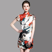 Chinois De Style D'Impression De Haute Cou À Manches Courtes Robe Bodycon