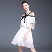 Ruffle Front Contrast Off Shoulder Dress With Bow Tie Detail