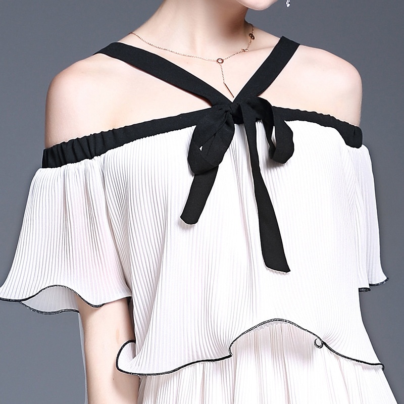 Ruffle Front De Contraste Hors De L'Épaule Robe Avec Noeud Papillon Détail |