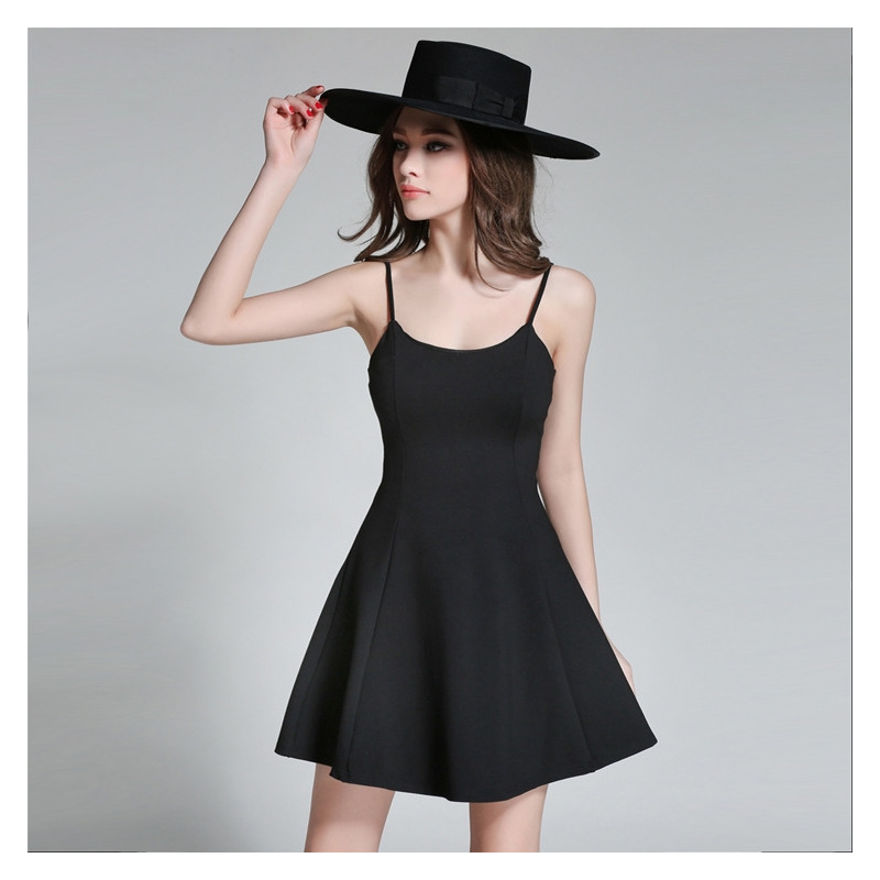 Classic Sexy Black High Waist Open Back A Line Dress | VoguesUs
