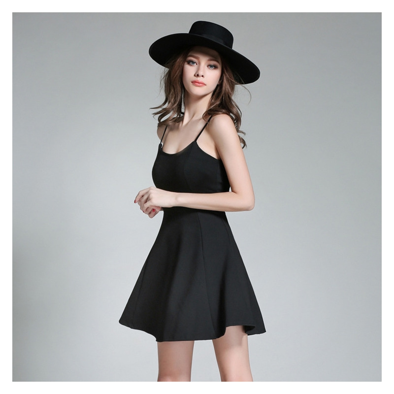 Classic Sexy Black High Waist Open Back A Line Dress | VoguesUs