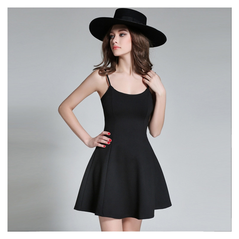 Classic Sexy Black High Waist Open Back A Line Dress | VoguesUs