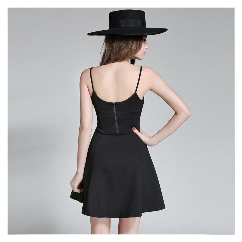 Classic Sexy Black High Waist Open Back A Line Dress | VoguesUs