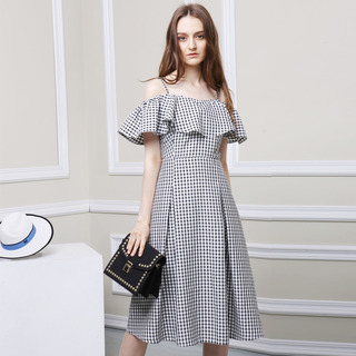 Aus Shouler Überprüft Rüschen Vorne Cami Dress | VoguesUs