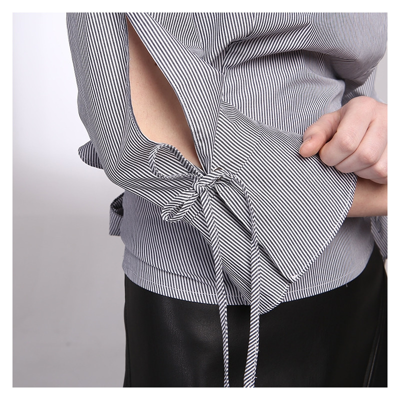 Bow Tie Retour De La Flûte À Rayures Manches Chemisier | VoguesUs