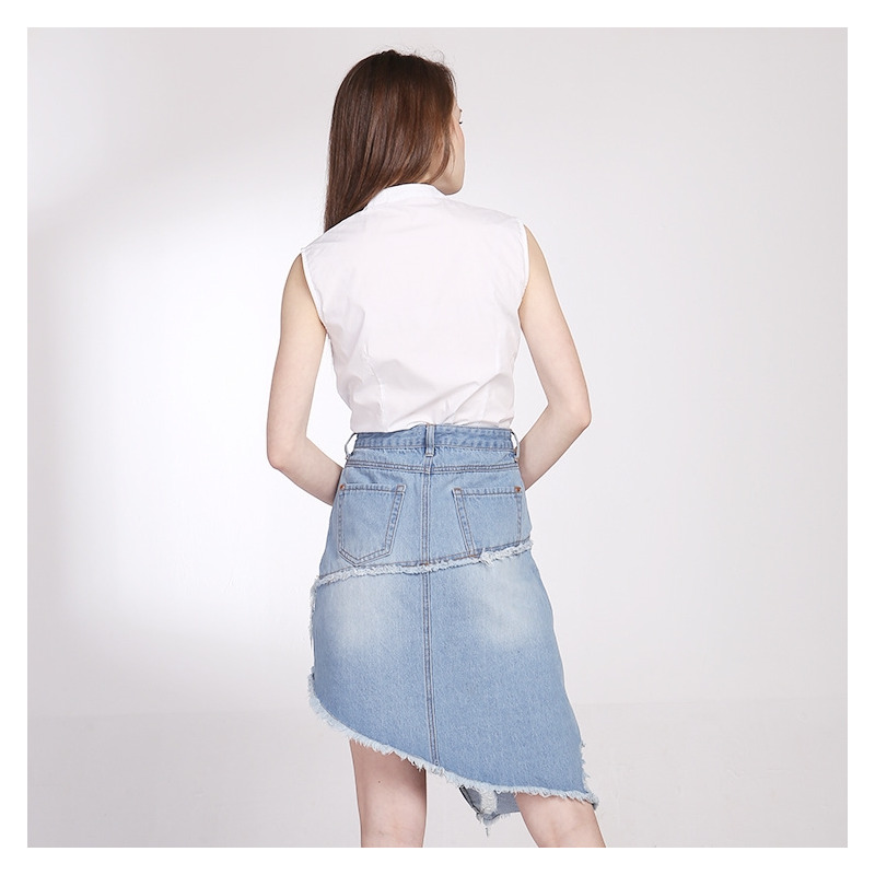 Asymmetrical Cowboy Denim Mini Skirt | VoguesUs