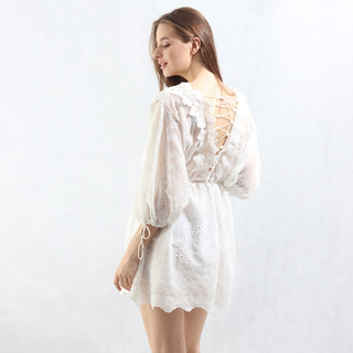 Style Plage Arrière De La Sangle De Manches 3/4 Broderie Dentelle Robe | VoguesUs