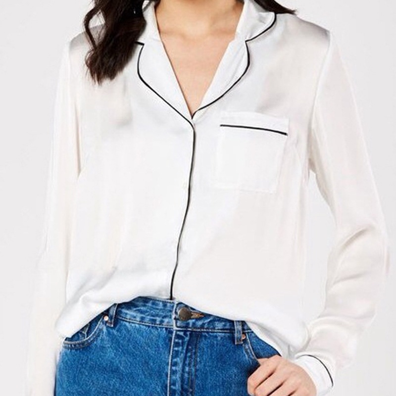 À Manches Longues Pyjama Chemise Avec Un Col De Détail | VoguesUs