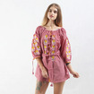 Bohemian Red Checked Half Sleeve Shift Dress With Tie Detail
