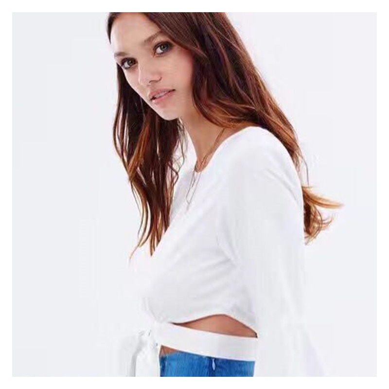 White Drama Sleeve Blouse With Bow Waist Belt | VoguesUs