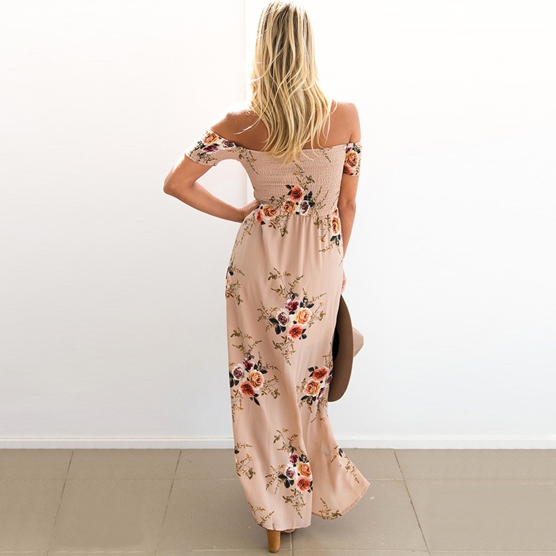 Off Schulter-Druck-Strand-Maxi Kleid | VoguesUs