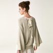 Flûte Sleeve V Neck Pull Avec Sangle De Retour Cravate