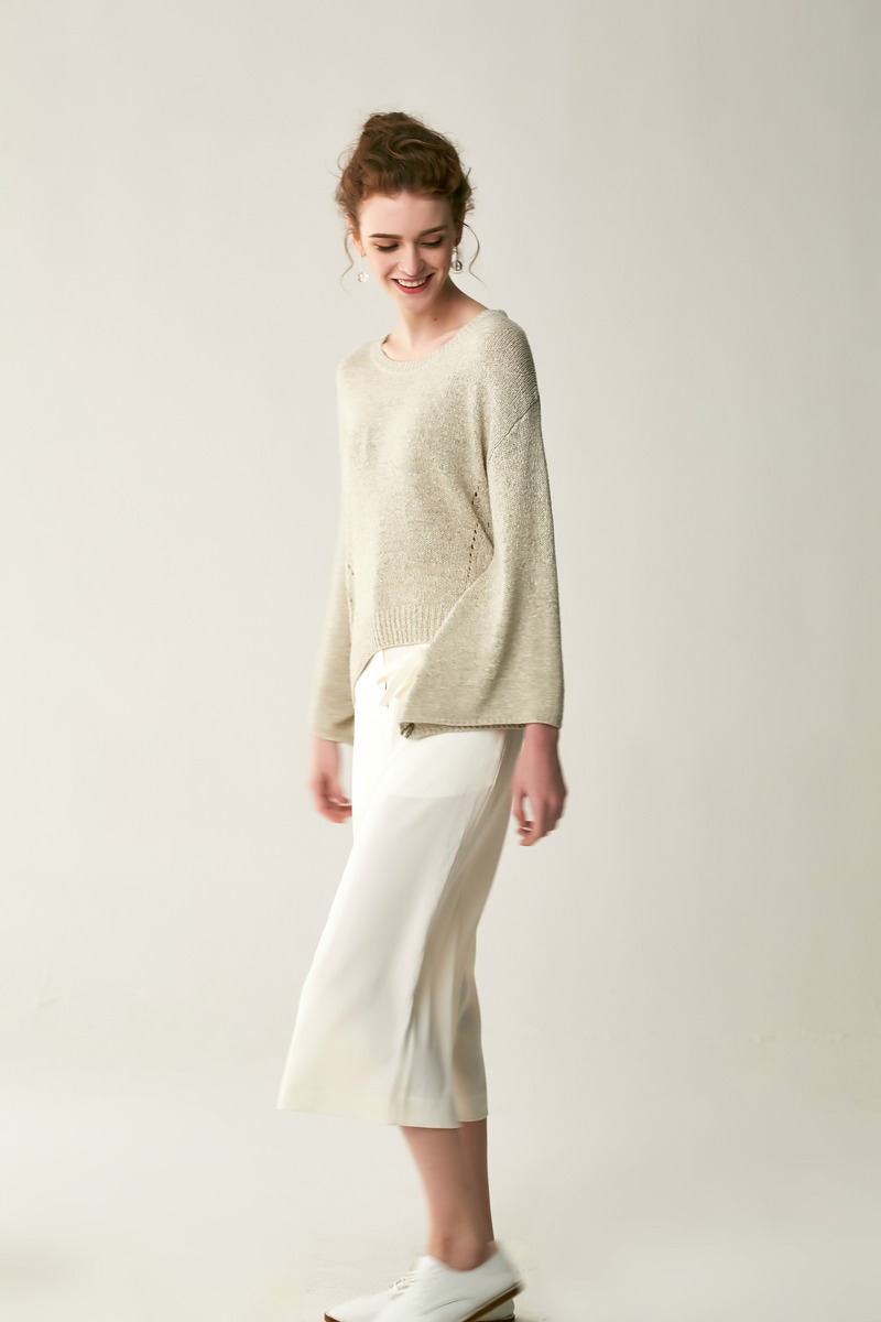 Flûte Sleeve V Neck Pull Avec Sangle De Retour Cravate | VoguesUs