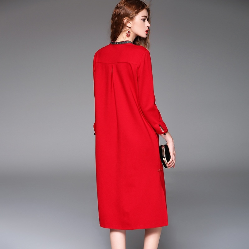 Nouveau Look De Style Tang Col Rond Mxi Manteau À Côté De Split | VoguesUs